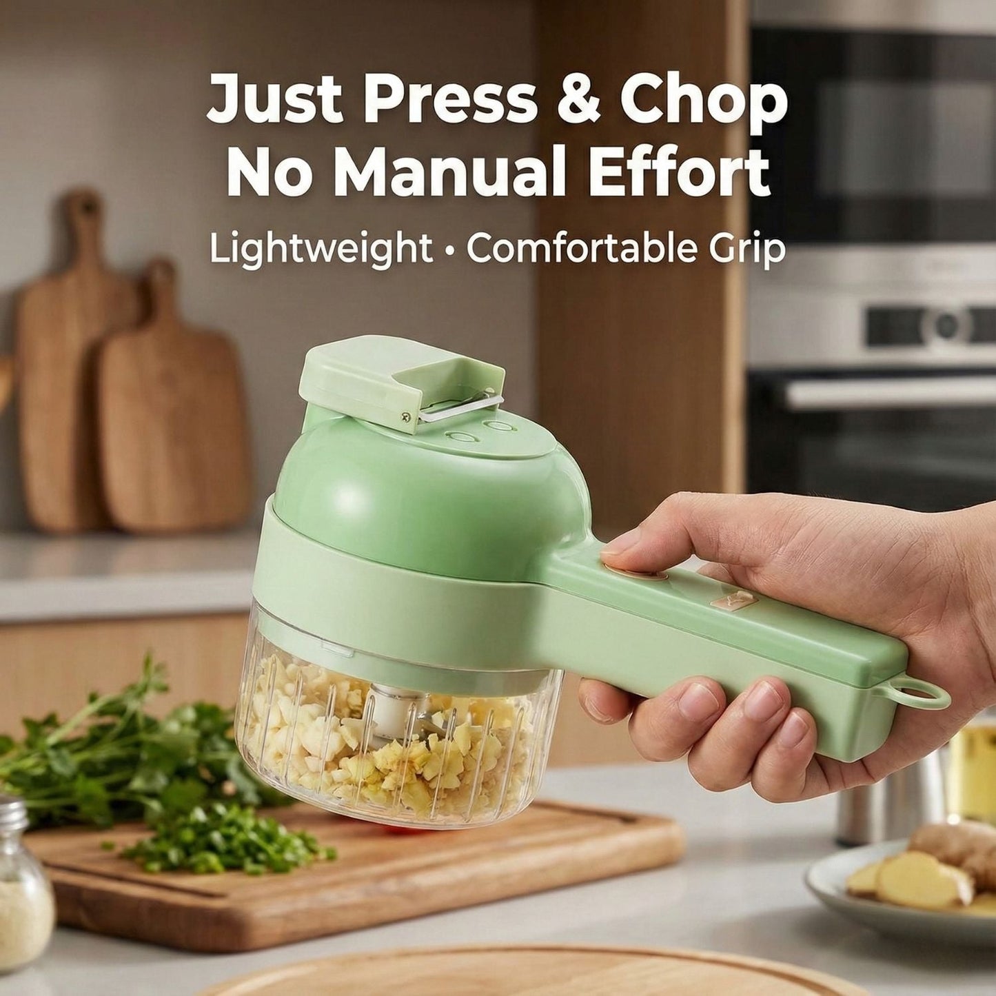 4-in-1 Portable Electric Vegetable Cutter Set Smart Cooking, Zero Mess, Auto-Clean