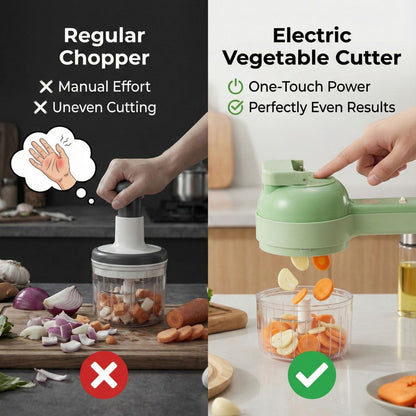 4-in-1 Portable Electric Vegetable Cutter Set Smart Cooking, Zero Mess, Auto-Clean