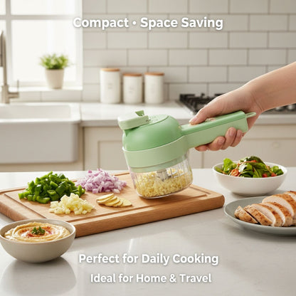 4-in-1 Portable Electric Vegetable Cutter Set Smart Cooking, Zero Mess, Auto-Clean