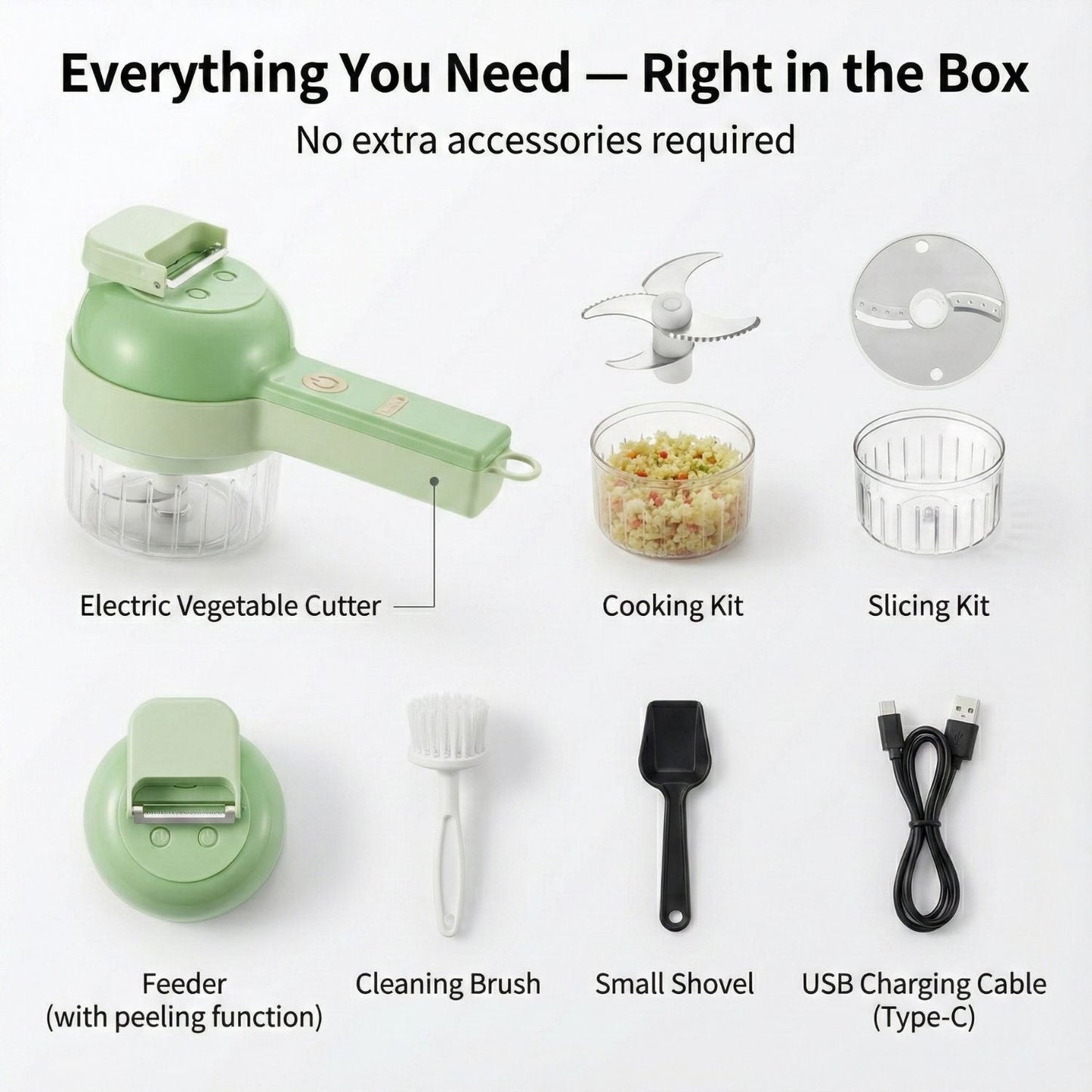 4-in-1 Portable Electric Vegetable Cutter Set Smart Cooking, Zero Mess, Auto-Clean